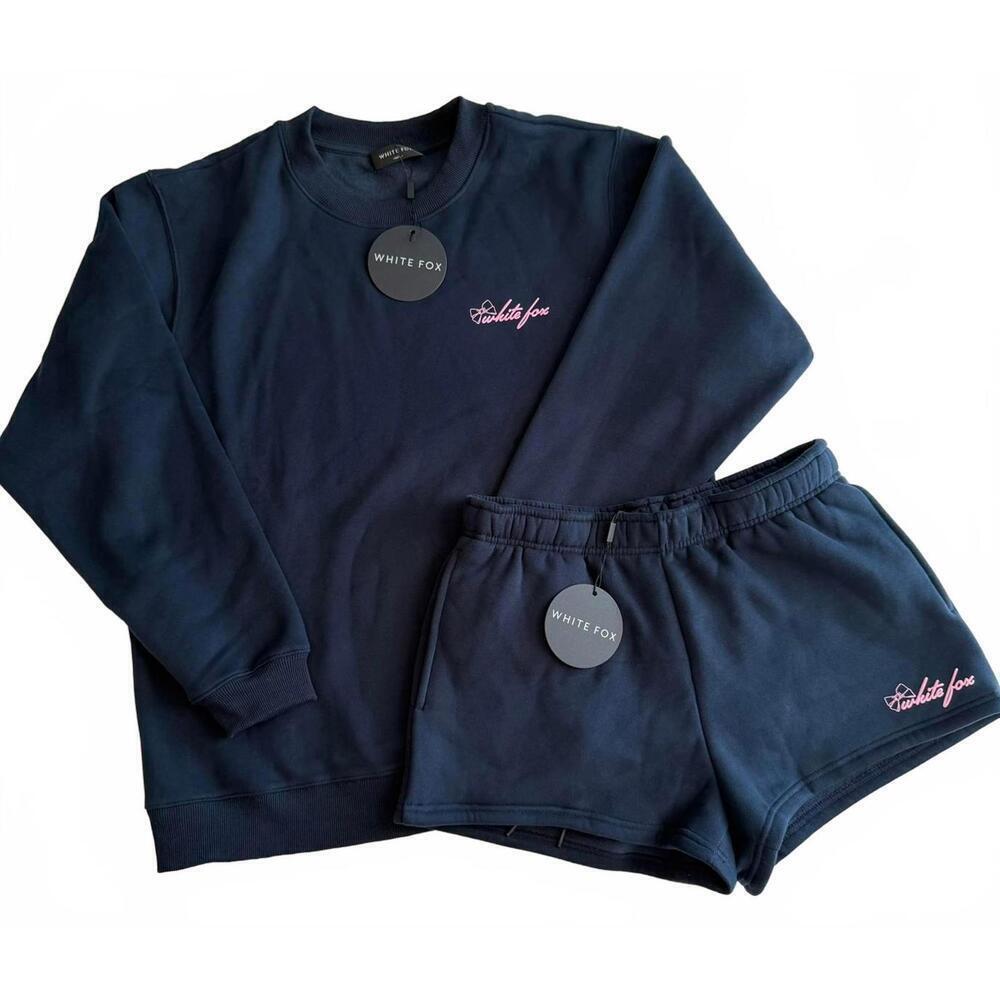 White Fox Set - Sweater and Sweatshorts - Got What You Need Navy Size M/L NWT